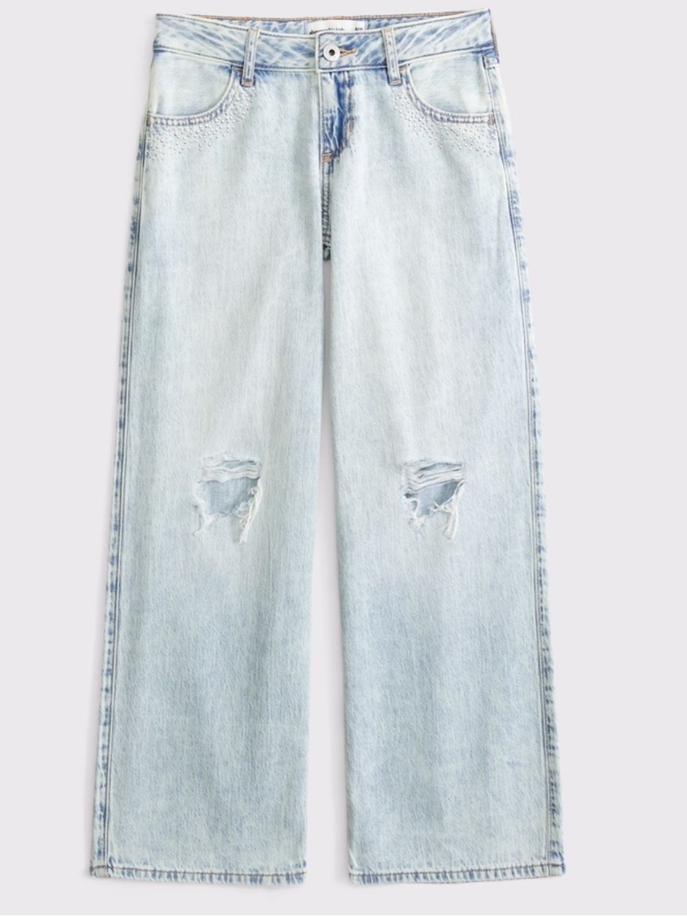 Abercrombie & Fitch Light Wash Wide-Leg Distressed Jeans
